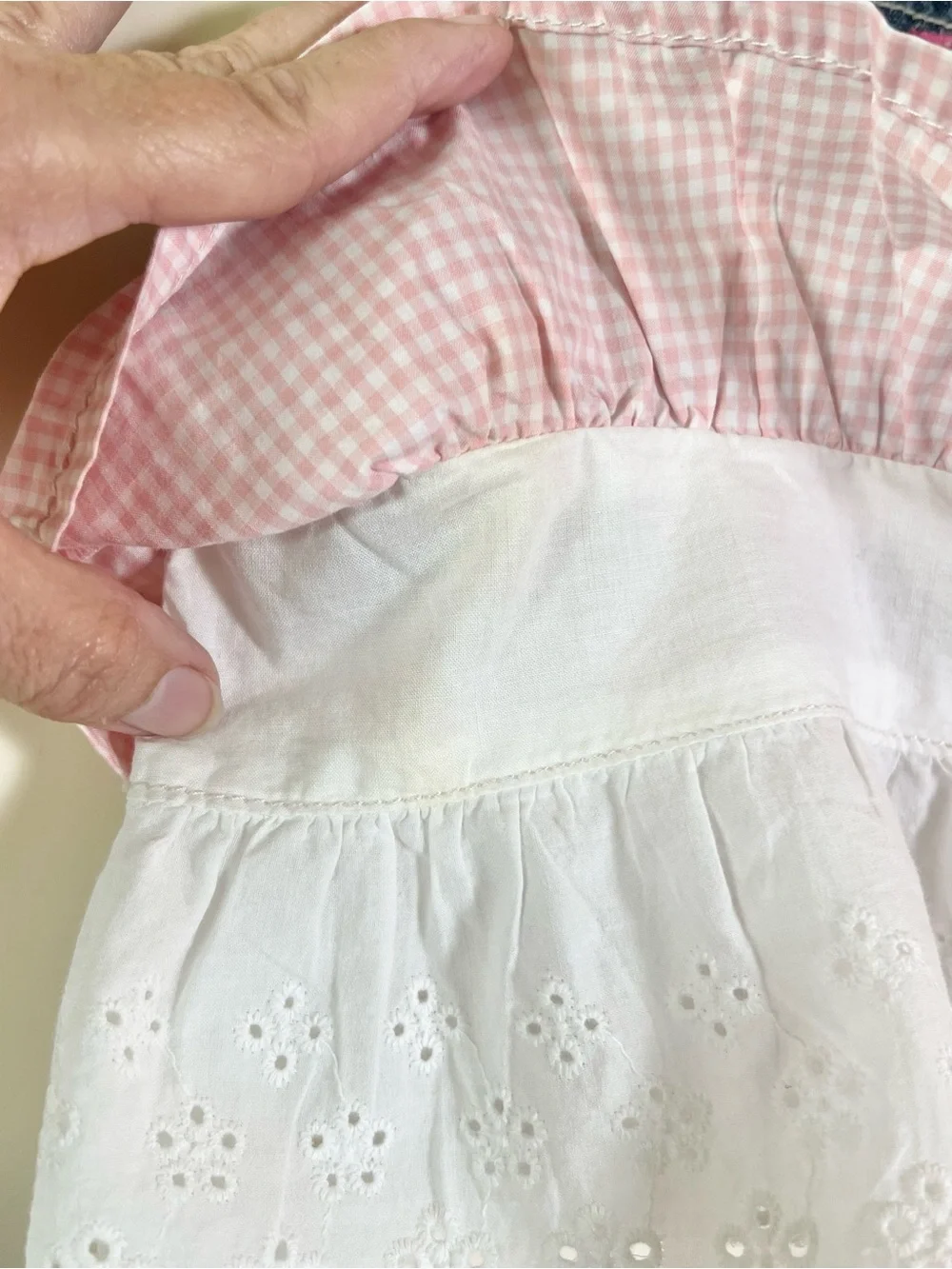 Vintage OshKosh B'gosh Baby Girl Denim Overall Jumper Dress 9M Lace Tiered